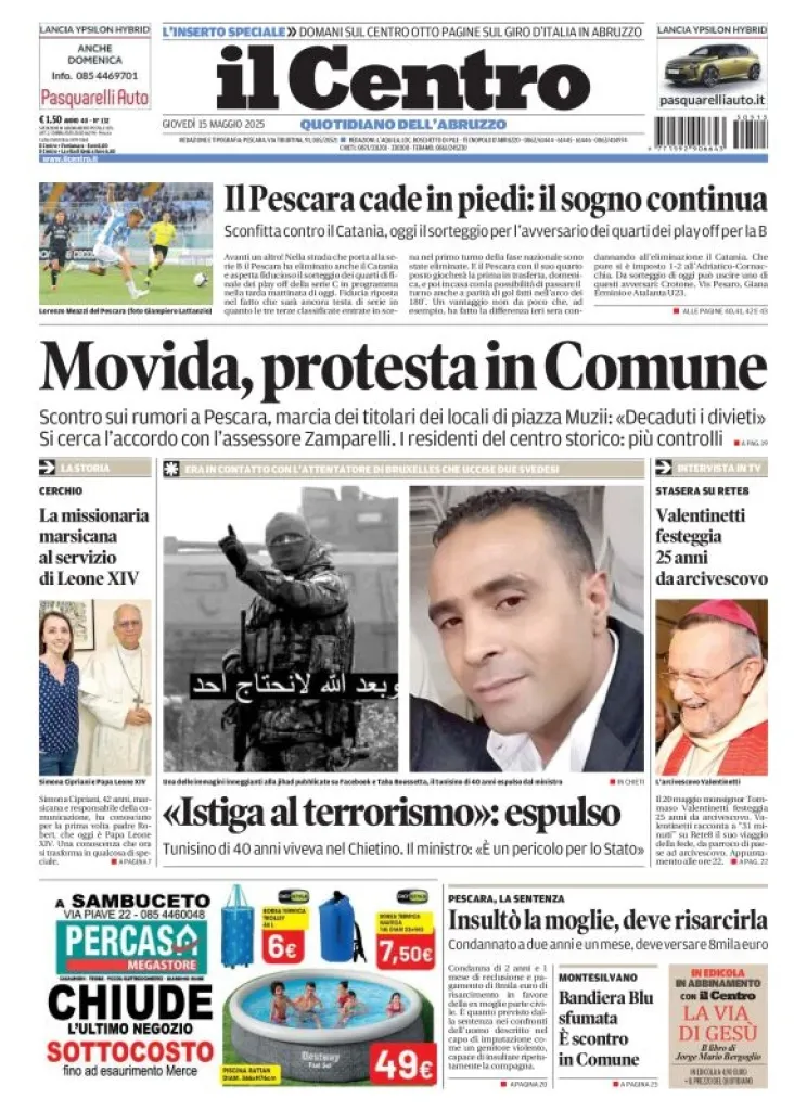 Prima-pagina-il centro-oggi-edizione-del-2025-05-15